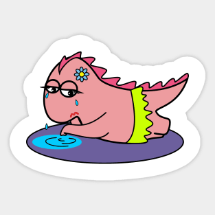 sad little dragon girl Sticker